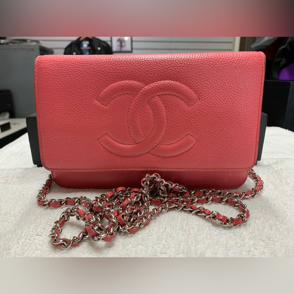 CHANEL CC Timeless Wallet on Chain WOC Pink Caviar Bag